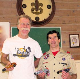 pinewood derby history - joe and gary with cars