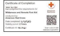 Wilderness and Remote First Aid Comletion Card